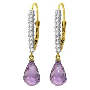 4.8 Carat 14K Solid Yellow Gold Leverback Earrings Natural Diamond Amethyst