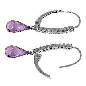4.8 Carat 14K Solid White Gold Leverback Earrings Natural Diamond Amethyst