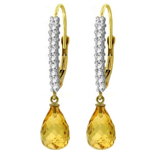 4.8 Carat 14K Solid Yellow Gold Leverback Earrings Natural Diamond Citrine