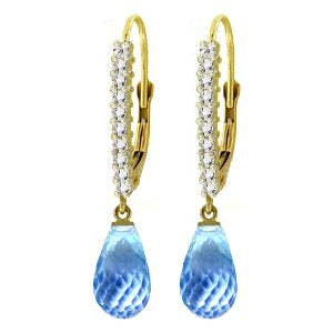 4.8 Carat 14K Solid Yellow Gold Leverback Earrings Natural Diamond Blue Topaz