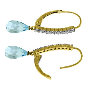 4.8 Carat 14K Solid Yellow Gold Leverback Earrings Natural Diamond Blue Topaz