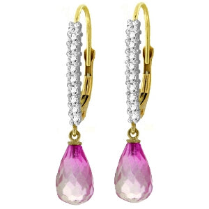 4.8 Carat 14K Solid Yellow Gold Leverback Earrings Natural Diamond Pink Topaz