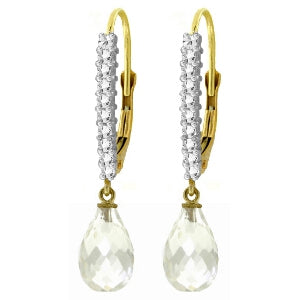 4.8 Carat 14K Solid Yellow Gold Leverback Earrings Natural Diamond White Topaz