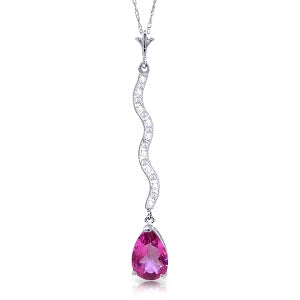 1.79 Carat 14K Solid White Gold Cry Out Happily Pink Topaz Diamond Necklace