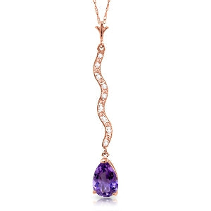 14K Solid Rose Gold Diamond & Amethyst Necklace Certified