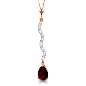 14K Solid Rose Gold Diamond & Garnet Necklace Jewelry