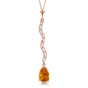 14K Solid Rose Gold Diamond & Citrine Necklace Genuine