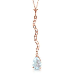 14K Solid Rose Gold Diamond & Aquamarine Necklace Gemstone