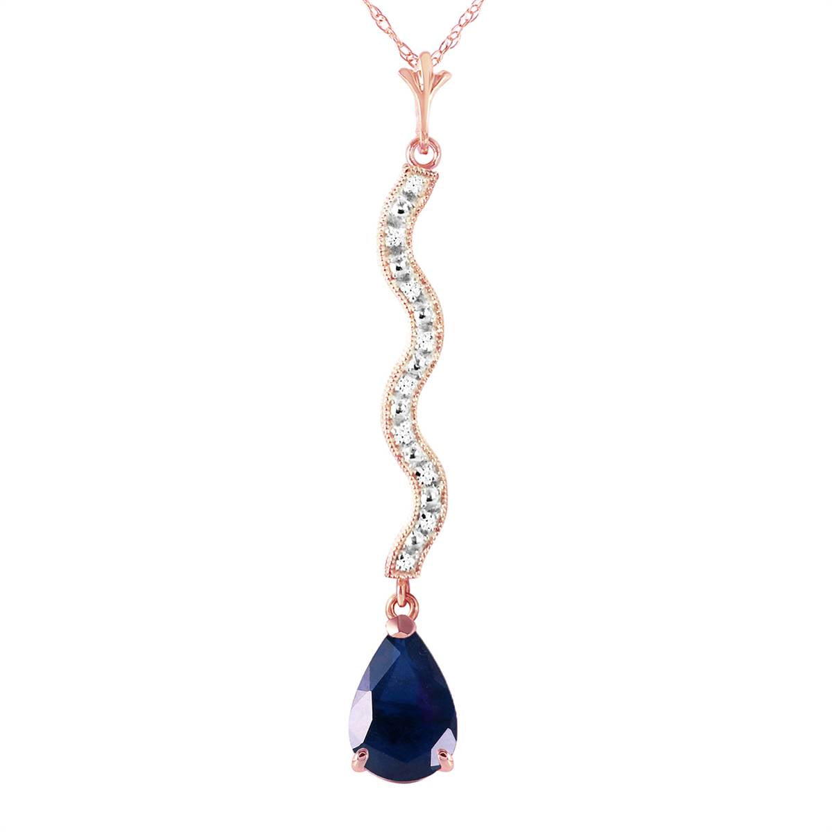 14K Solid Rose Gold Diamond & Sapphire Necklace
