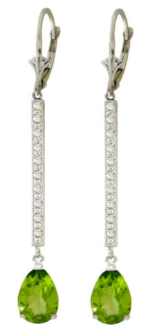 14K Solid White Gold Earrings w/ Diamonds & Peridot
