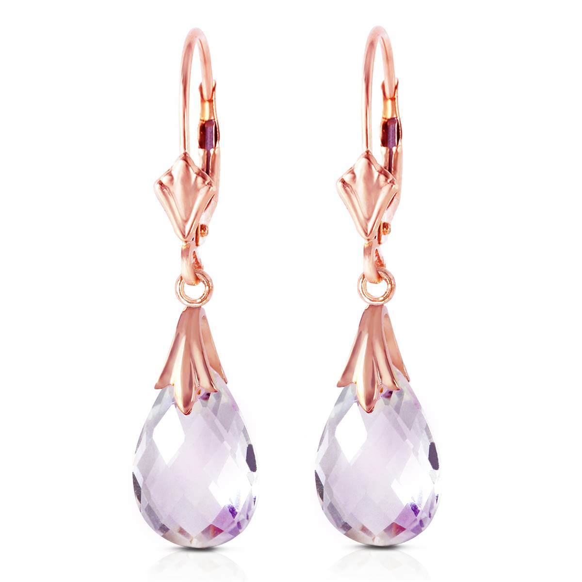 14K Solid Rose Gold Leverback Earrings Amethyst