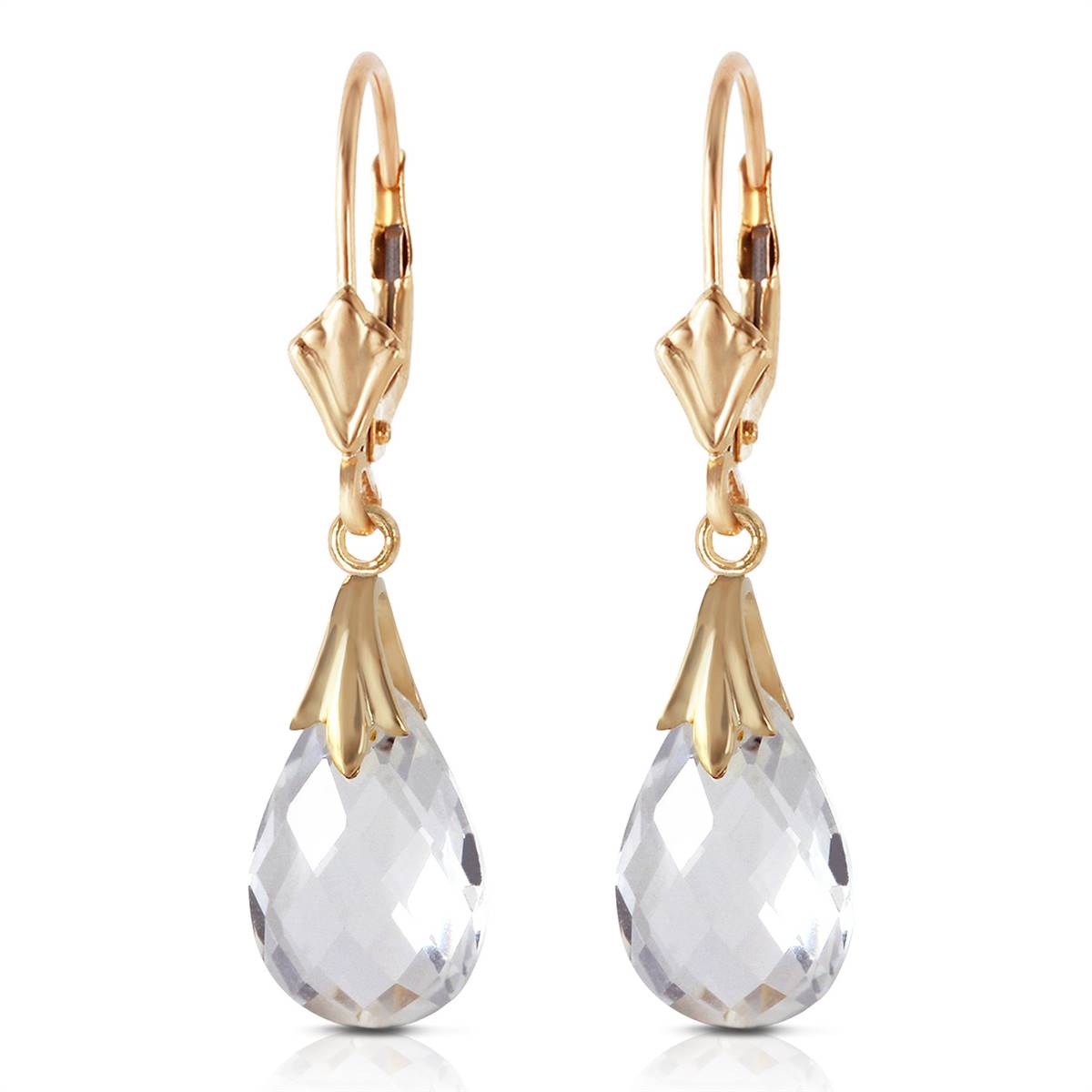 6 Carat 14K Bright Moon White Topaz Earrings