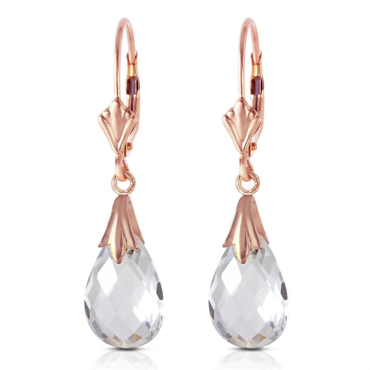 14K Solid Rose Gold Leverback Earrings Rose Topaz