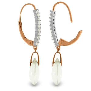 14K Solid Rose Gold Leverback Earrings Natural Diamond & Rose Topaz Gemstone