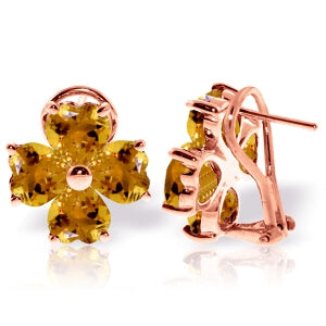 14K Solid Rose Gold French Clips Earrings w/ Natural Citrines
