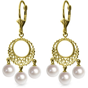 12 Carat 14K Solid Yellow Gold Chandelier Earrings Natural Pearl
