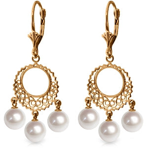 14K Solid Rose Gold Chandelier Earrings w/ Natural Pearls