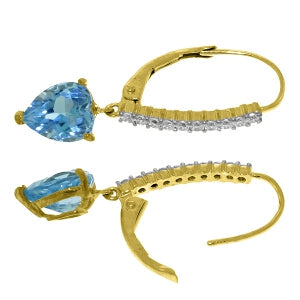3.55 Carat 14K Solid Yellow Gold Ursula Blue Topaz Diamond Earrings