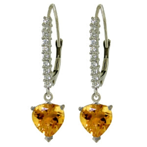3.55 Carat 14K Solid Yellow Gold Leverback Earrings Natural Diamond Citrine