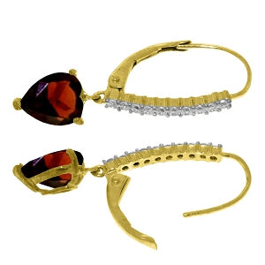 3.55 Carat 14K Solid Yellow Gold Leverback Earrings Natural Diamond Garnet