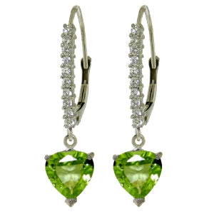 3.55 Carat 14K Solid Yellow Gold Leverback Earrings Natural Diamond Peridot