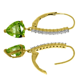 3.55 Carat 14K Solid Yellow Gold Leverback Earrings Natural Diamond Peridot