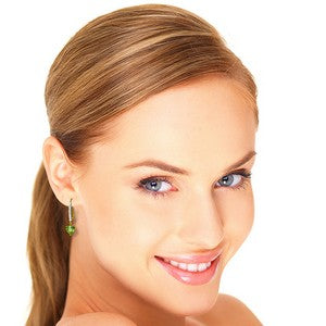 3.55 Carat 14K Solid Yellow Gold Leverback Earrings Natural Diamond Peridot