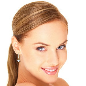 3.55 Carat 14K Solid Yellow Gold Leverback Earrings Natural Diamond Aquamarine