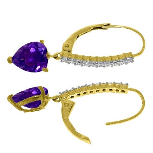 3.55 Carat 14K Solid Yellow Gold Ursula Amethyst Diamond Earrings
