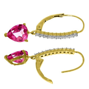 3.55 Carat 14K Solid Yellow Gold Ursula Pink Topaz Diamond Earrings