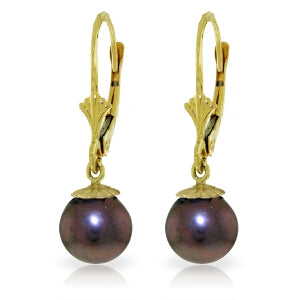 4 Carat 14K Solid Yellow Gold Leverback Earrings Natural Black Pearl