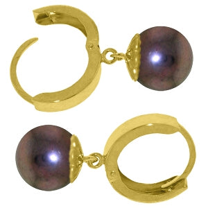 4 Carat 14K Solid Yellow Gold Hoop Earrings Natural Black Pearl