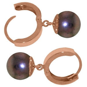 14K Solid Rose Gold Hoop Earrings w/ Natural Black Pearls