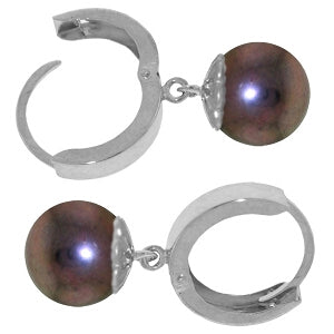 4 Carat 14K Solid White Gold Hoop Earrings Natural Black Pearl
