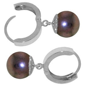 4 Carat 14K Solid White Gold Hoop Earrings Natural Black Pearl