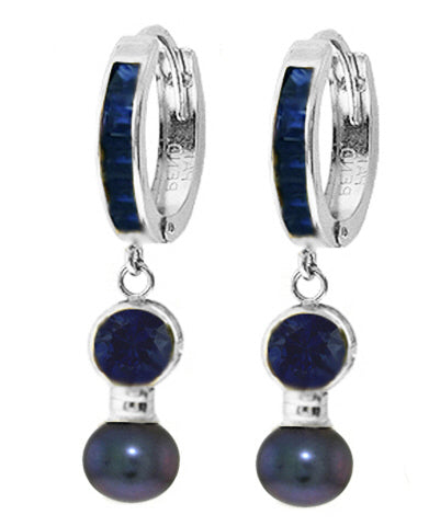 4.65 Carat 14K Solid Yellow Gold Huggie Earrings Black Pearl Sapphire