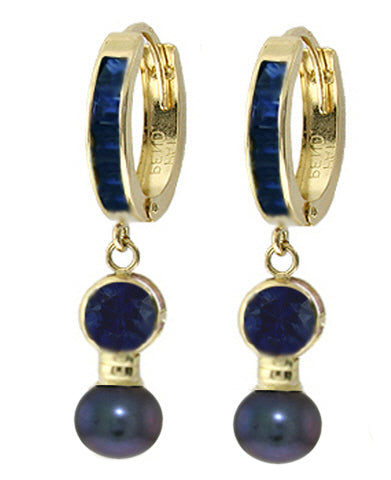 4.65 Carat 14K Solid White Gold Huggie Earrings Black Pearl Sapphire