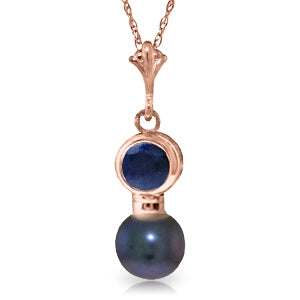 14K Solid Rose Gold Necklace w/ Sapphire & Black Pearl