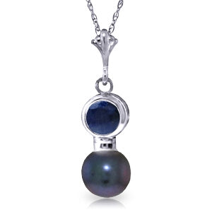 1.23 Carat 14K Solid White Gold Necklace Sapphire Black Pearl