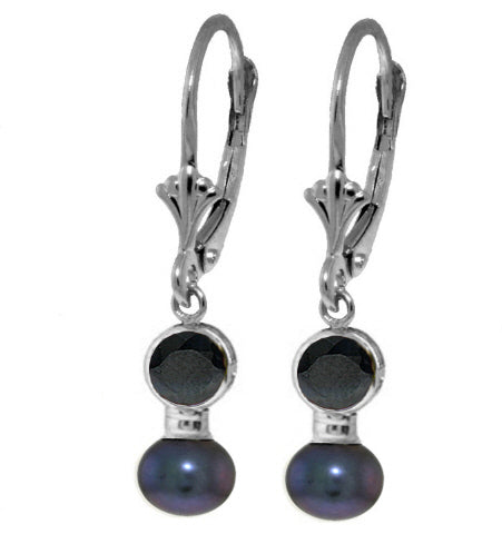 5.2 Carat 14K Solid Yellow Gold Leverback Earrings Black Pearl Sapphire