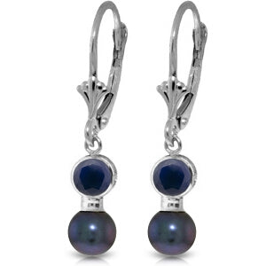 5.2 Carat 14K Solid White Gold Leverback Earrings Black Pearl Sapphire