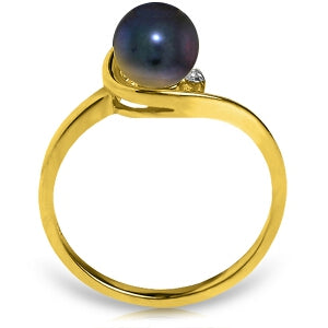 1.01 Carat 14K Solid Yellow Gold Ring Natural Diamond Black Pearl
