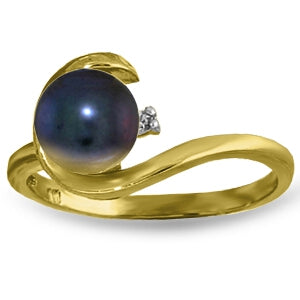 1.01 Carat 14K Solid Yellow Gold Ring Natural Diamond Black Pearl