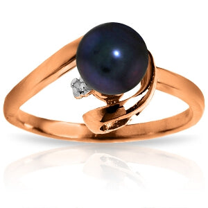 14K Solid Rose Gold Ring w/ Natural Diamond & Black Pearl