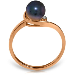 14K Solid Rose Gold Ring w/ Natural Diamond & Black Pearl