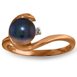 14K Solid Rose Gold Ring w/ Natural Diamond & Black Pearl