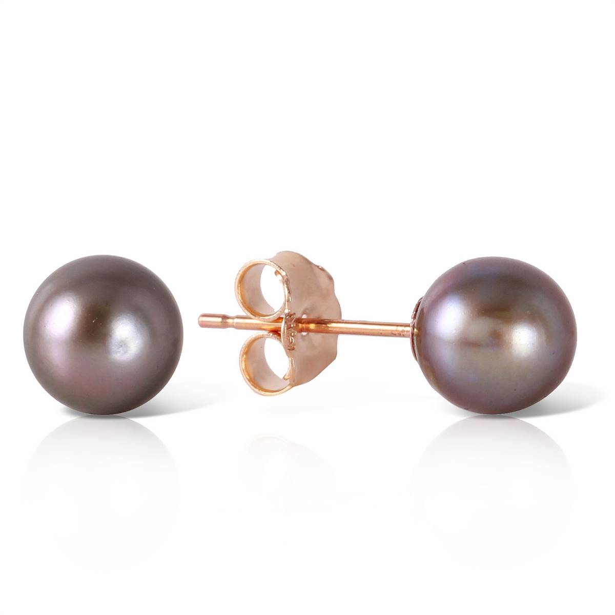14K Solid Rose Gold Stud Earrings w/ Natural Black Pearl