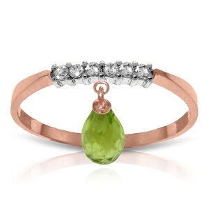 1.45 Carat 14K Solid Rose Gold Ring Natural Diamond Dangling Peridot