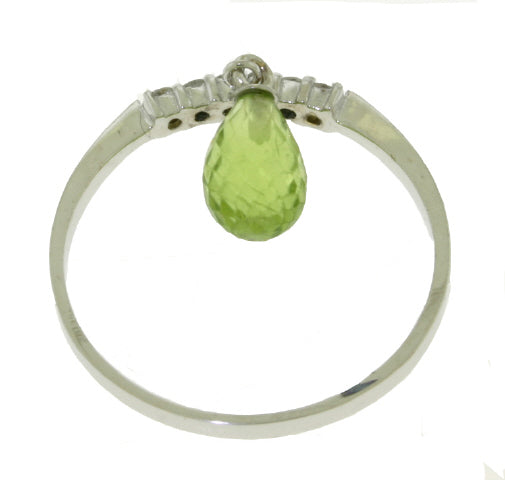1.45 Carat 14K Solid White Gold Ring Natural Diamond Dangling Peridot