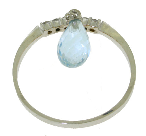 1.45 Carat 14K Solid White Gold Ring Natural Diamond Dangling Blue Topaz